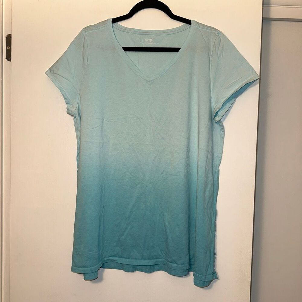 J. Jill Women’s XL Pure Jill Dip Dyed Elliptical Tee Blue Turquoise Ombre EUC